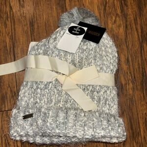 Steve Madden Heather Gray Knit Beanie with Pom and Snood Gift Set